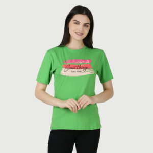 Women Printed Round Neck Cotton Light Green T-Shirt