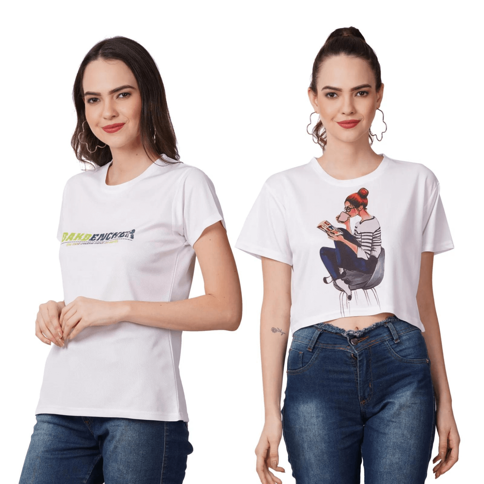 Bakbenchers Combo Graphic Printed Women White Tshirts
