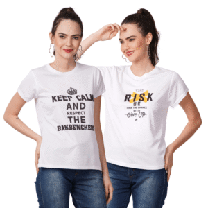 Bakbenchers Combo Quotes Printed Women White Tshirts