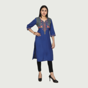 Women Full Sleeve Printed Blue kurtis