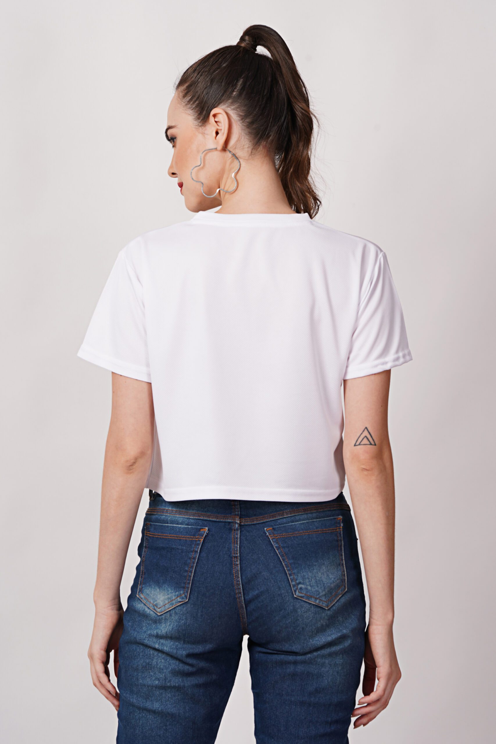Women Ribbed Crew Neck Printed White Tshirt - Image 7