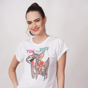 Ribbed Crew Neck Tom & Jerry Printed Tshirt