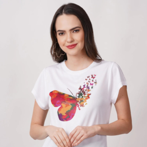 Women Butterfly Graphic Printed White Tshirt