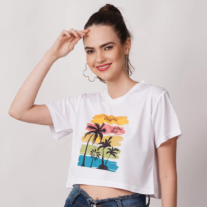 Women Beach Graphic Printed White Tshirt
