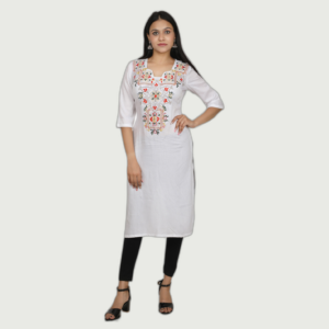 Women Full Sleeve Printed White kurtis