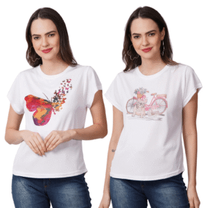 Women Combo Graphic Printed White Tshirts