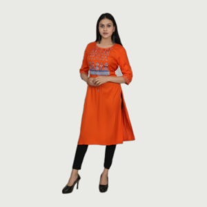 Women Full Sleeve Printed Orange kurtis